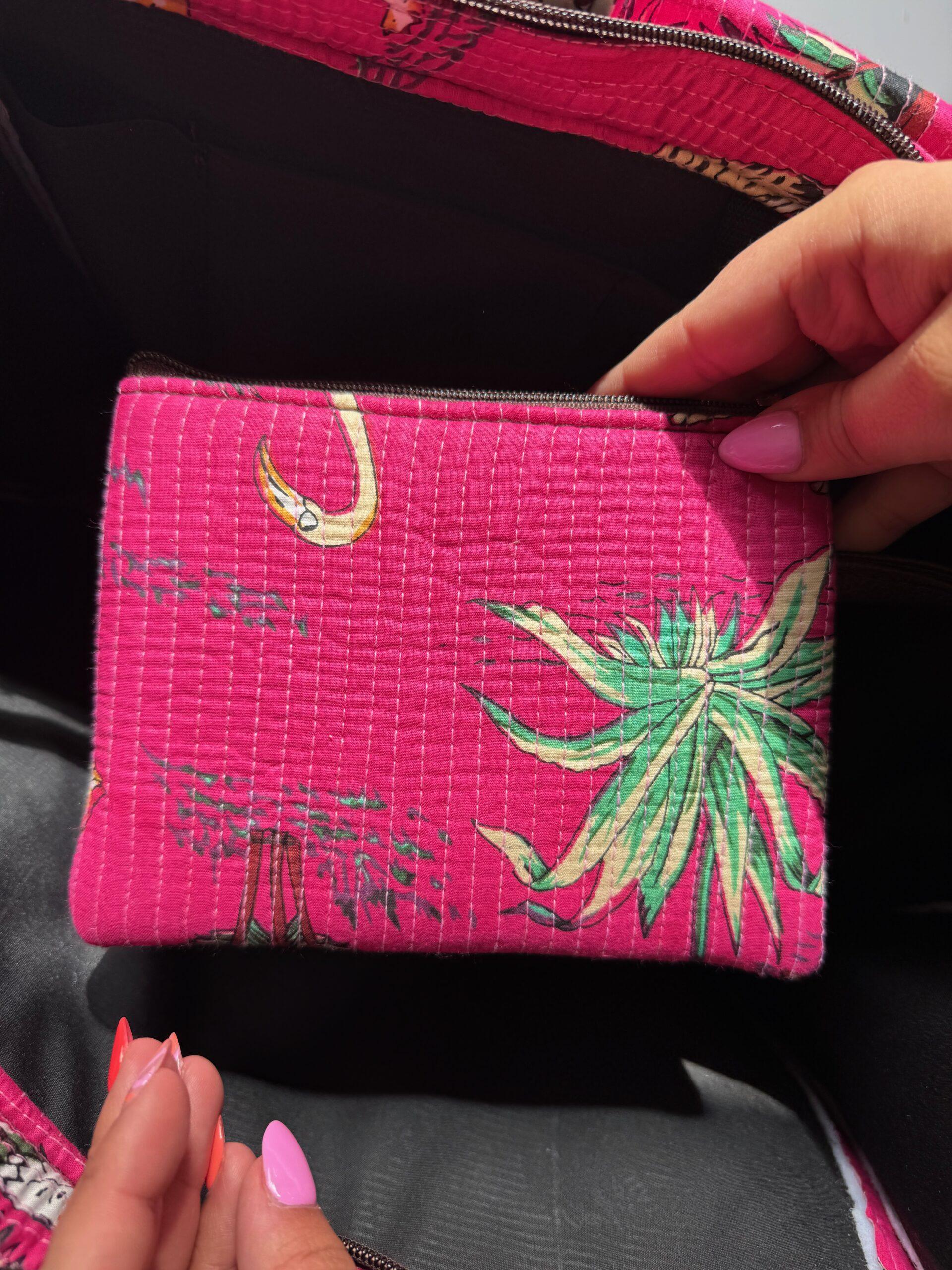 Wild Savanna Tote - Pink Jungle Print Cotton Quilted Tote Bag