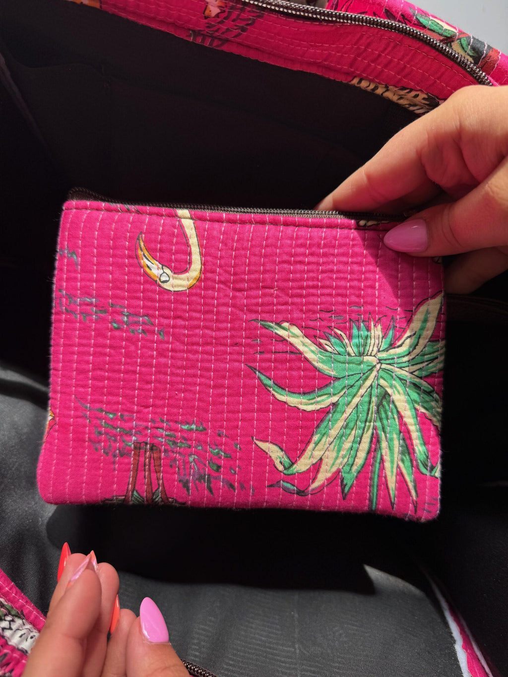 Wild Savanna Tote - Pink Jungle Print Cotton Quilted Tote Bag