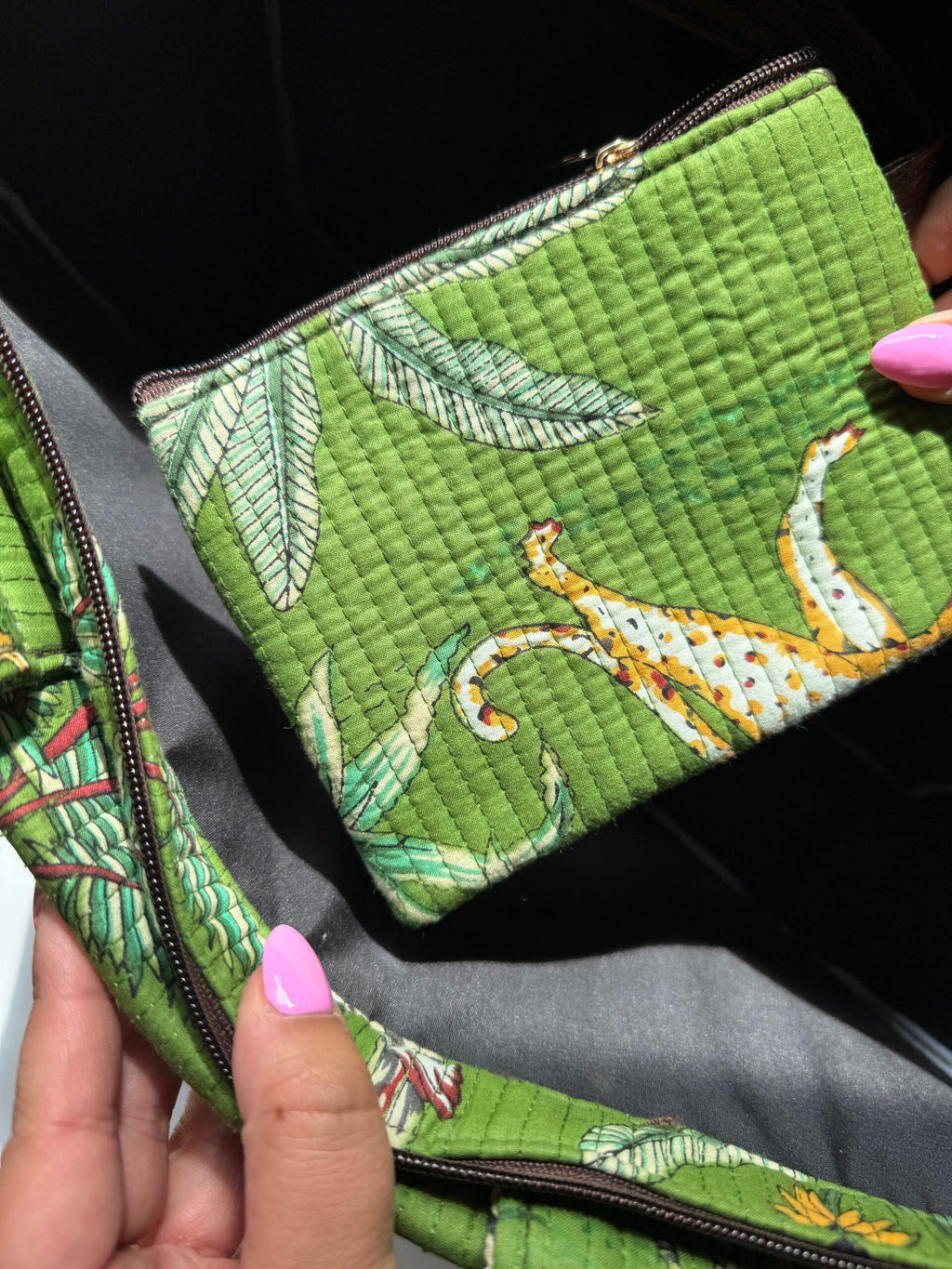 Wild Savanna Tote - Green Jungle Print Cotton Quilted Tote Bag
